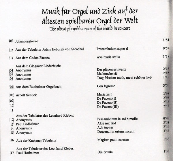 Cover 1 Einspielungen Orgel + Zink